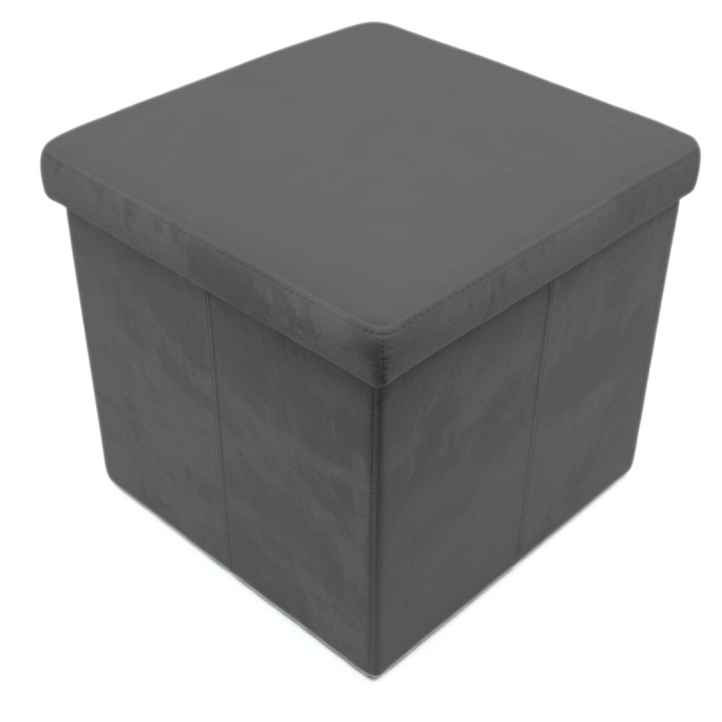 Taburete de Almacenaje Plegable de Felpa Gris Oscuro 38x38x38cm para Salón y Dormitorio