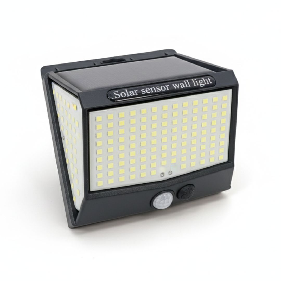Lámpara de Pared Exterior Negra con 218 LED y Sensor de Movimiento Solar