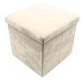 Taburete de Almacenaje Plegable de Felpa Beige 38x38x38cm para Salón y Dormitorio
