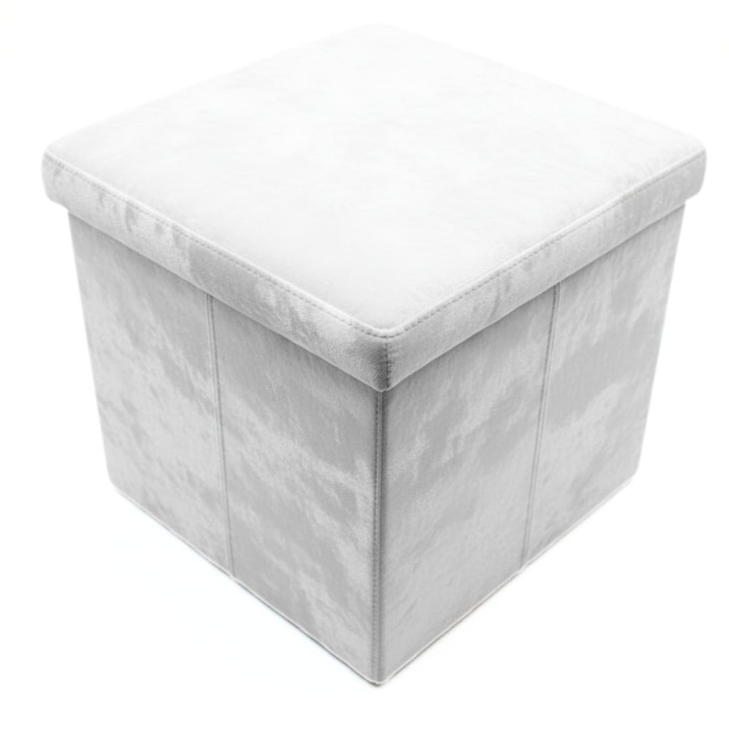 Taburete de Almacenaje Plegable de Felpa Gris Claro 38x38x38cm para Salón y Dormitorio