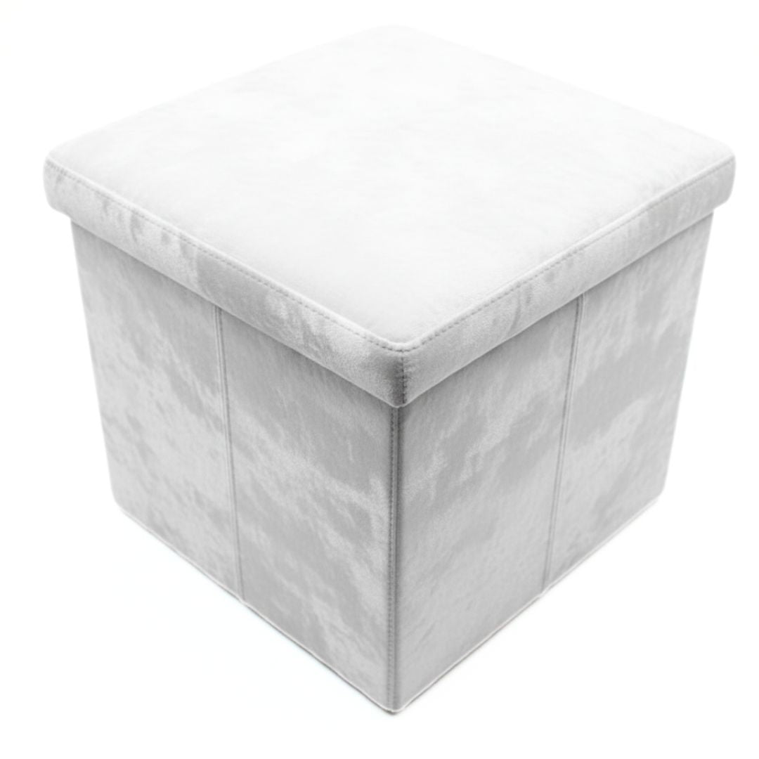Taburete de Almacenaje Plegable de Felpa Gris Claro 38x38x38cm para Salón y Dormitorio
