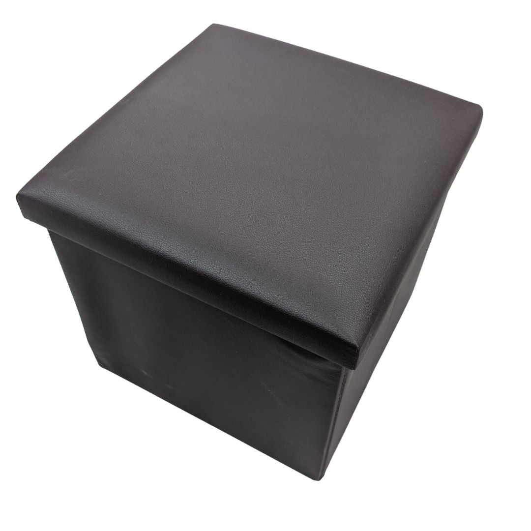 Taburete de Almacenaje Plegable de Polipiel Chocolate 38x38x38cm para Salón y Dormitorio