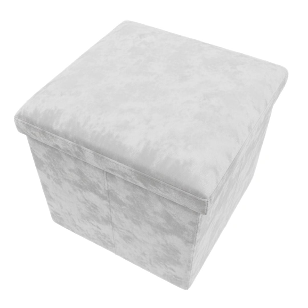 Taburete de Almacenaje Plegable de Felpa Gris Claro 38x38x38cm para Salón y Dormitorio