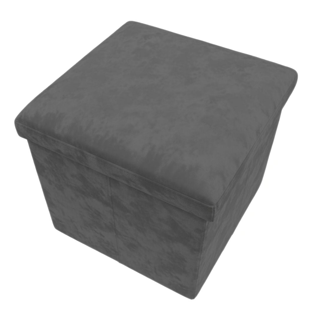 Taburete de Almacenaje Plegable de Felpa Gris Oscuro 38x38x38cm para Salón y Dormitorio