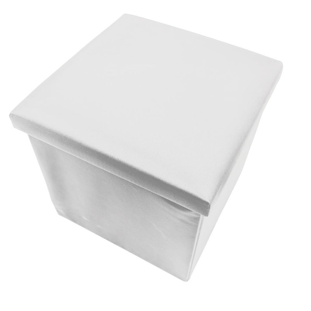 Taburete de Almacenaje Plegable de Polipiel Blanco 38x38x38cm para Salón y Dormitorio