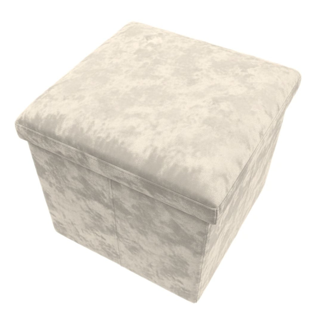 Taburete de Almacenaje Plegable de Felpa Beige 38x38x38cm para Salón y Dormitorio