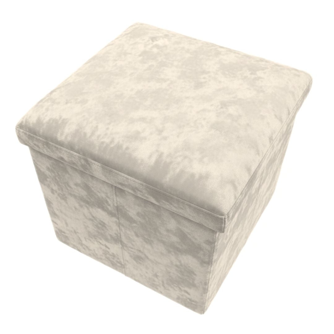 Taburete de Almacenaje Plegable de Felpa Beige 38x38x38cm para Salón y Dormitorio