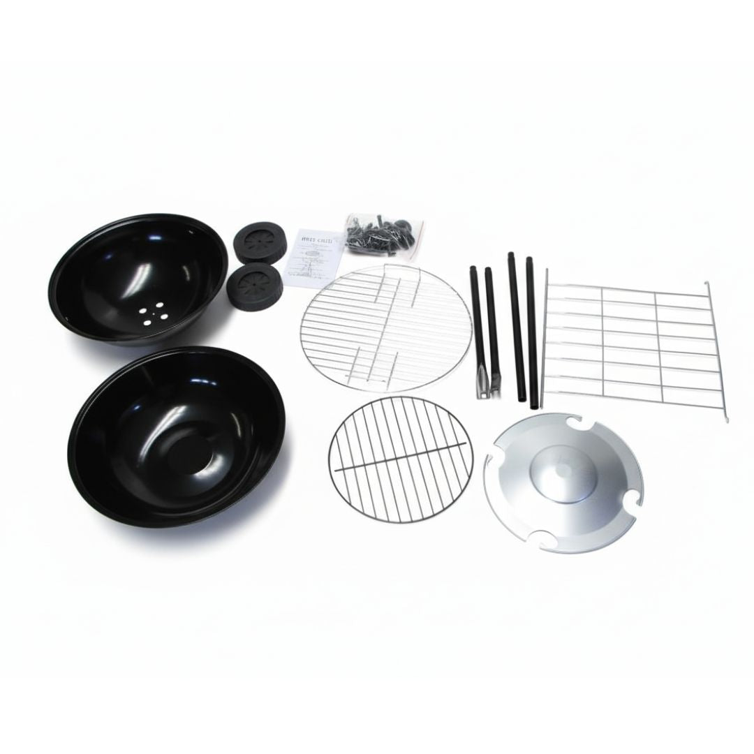 Barbacoa Redonda de Hierro Color Negro 46x90cm con Parrilla Ajustable