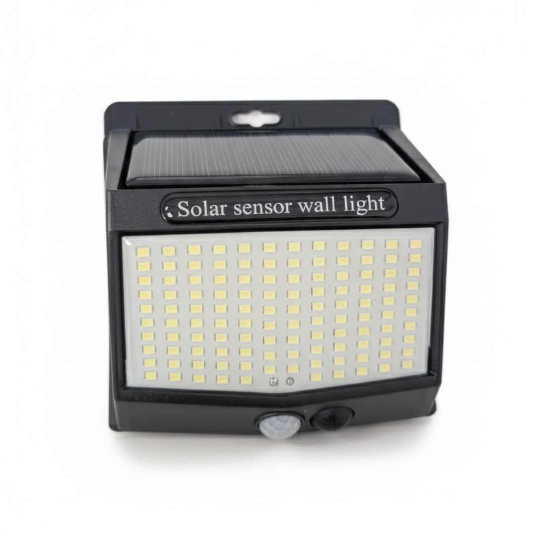 Lámpara de Pared Exterior Negra con 218 LED y Sensor de Movimiento Solar