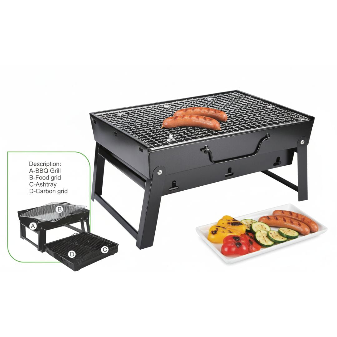 Barbacoa Portátil de Carbón de Acero Rectangular 35x20x27cm para Exterior