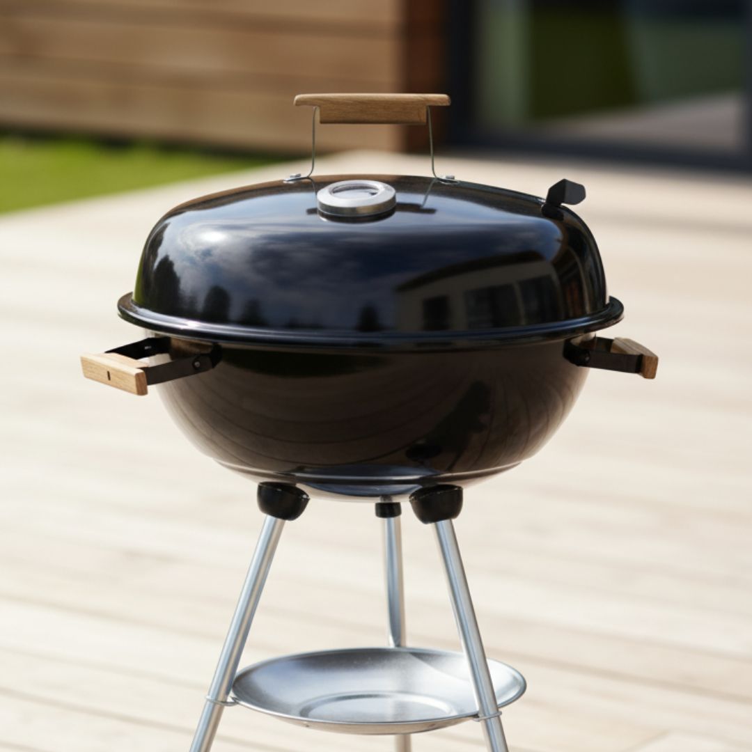 Barbacoa Redonda de Hierro Color Negro 46x90cm con Parrilla Ajustable