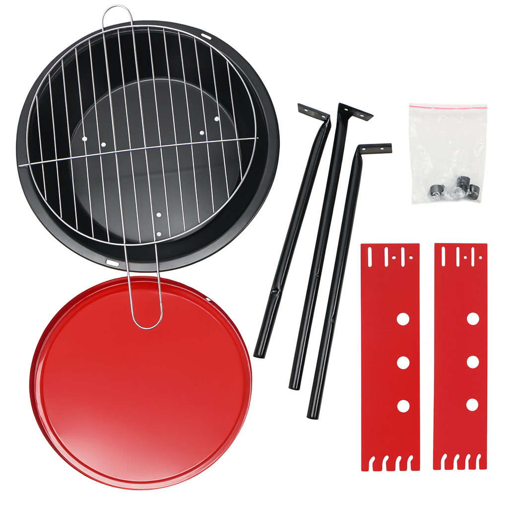 Barbacoa Redonda de Hierro Color Rojo 35x53cm para Jardín y Terraza