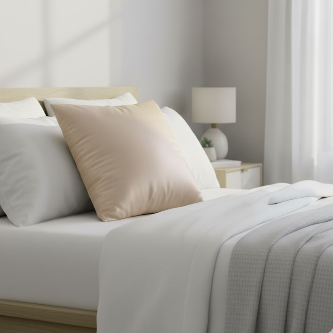 Set de 2 Fundas de Cojín Decorativas Color Beige 65x65cm con Cremallera Oculta