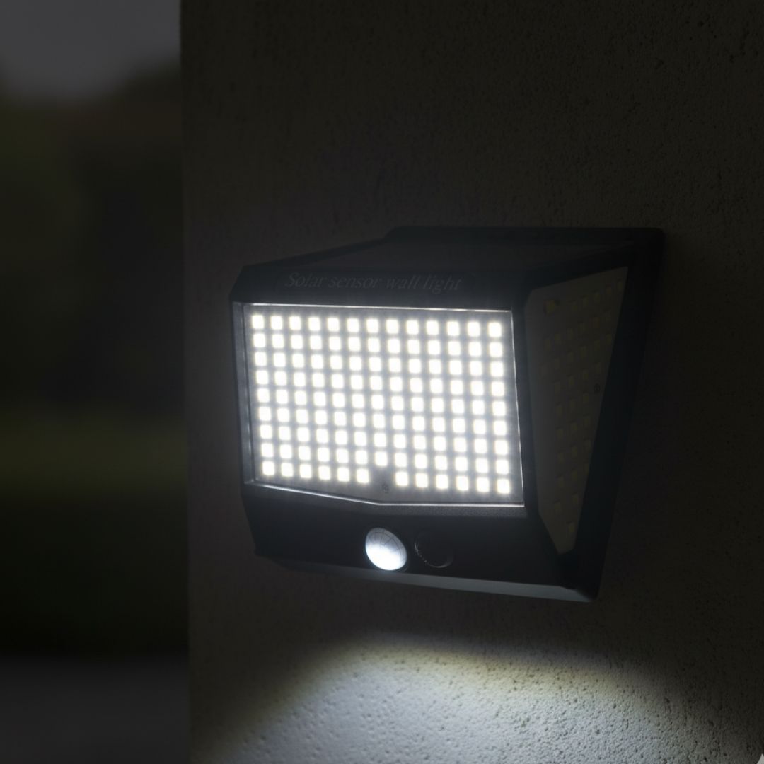 Lámpara de Pared Exterior Negra con 218 LED y Sensor de Movimiento Solar
