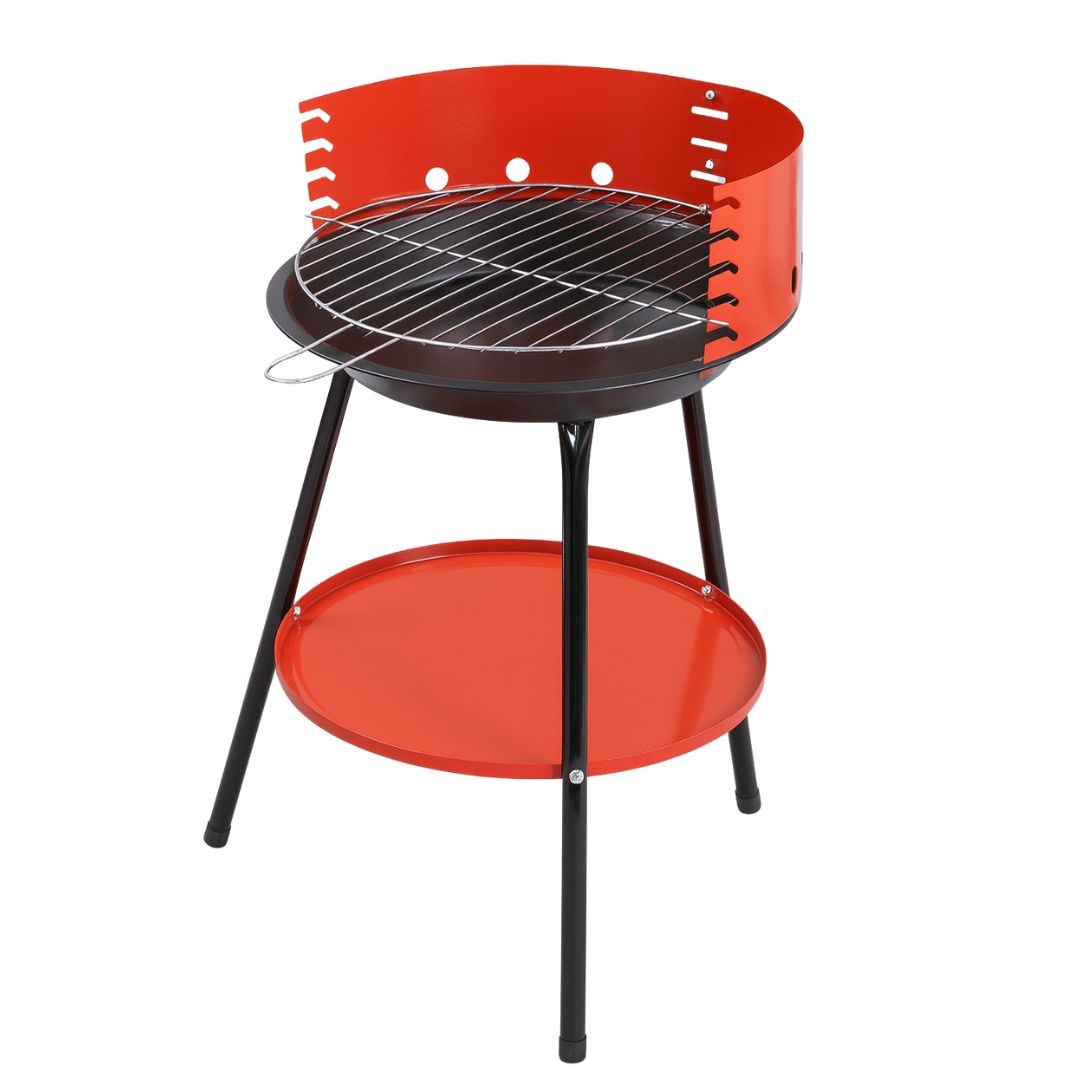 Barbacoa Redonda de Hierro Color Rojo 35x53cm para Jardín y Terraza