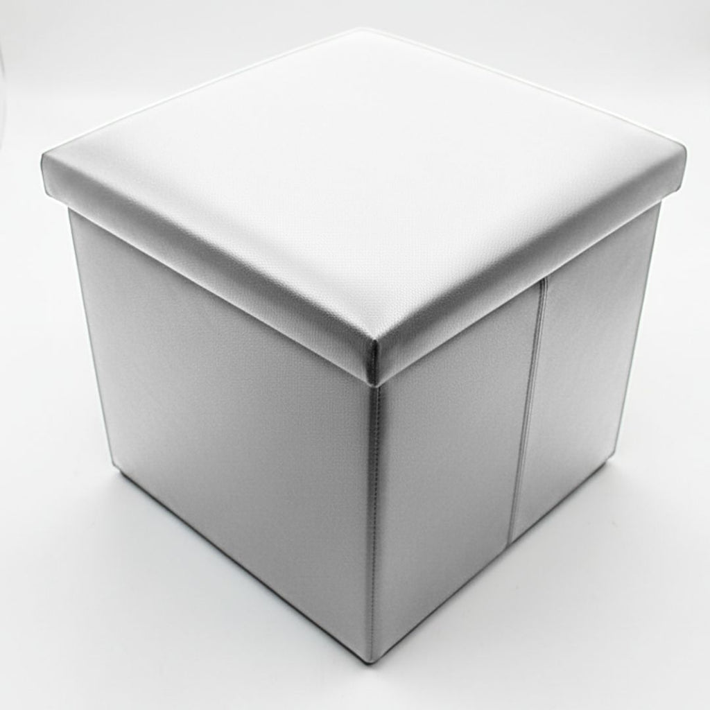 Taburete de Almacenaje Plegable de Polipiel Blanco 38x38x38cm para Salón y Dormitorio