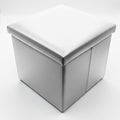 Taburete de Almacenaje Plegable de Polipiel Blanco 38x38x38cm para Salón y Dormitorio