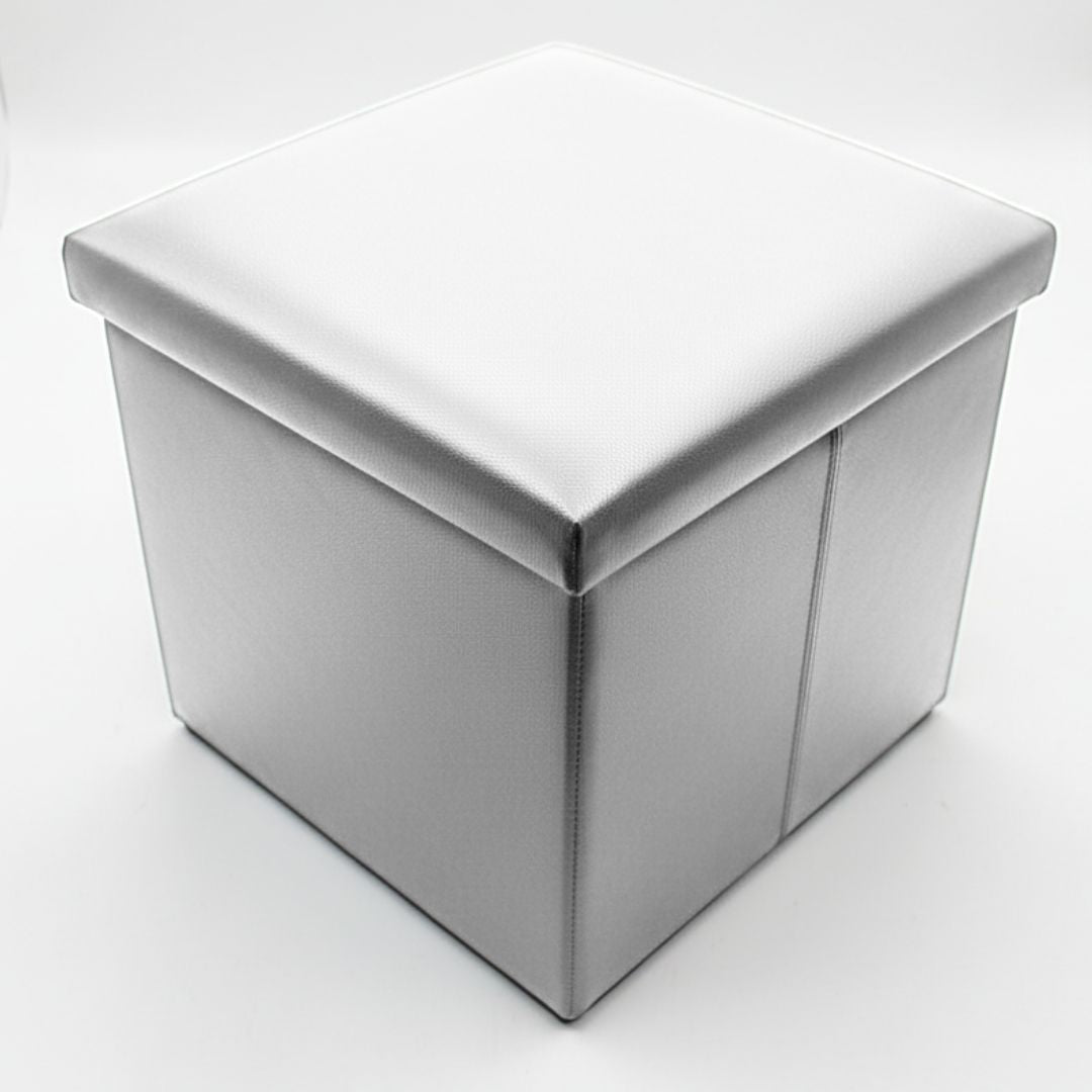 Taburete de Almacenaje Plegable de Polipiel Blanco 38x38x38cm para Salón y Dormitorio