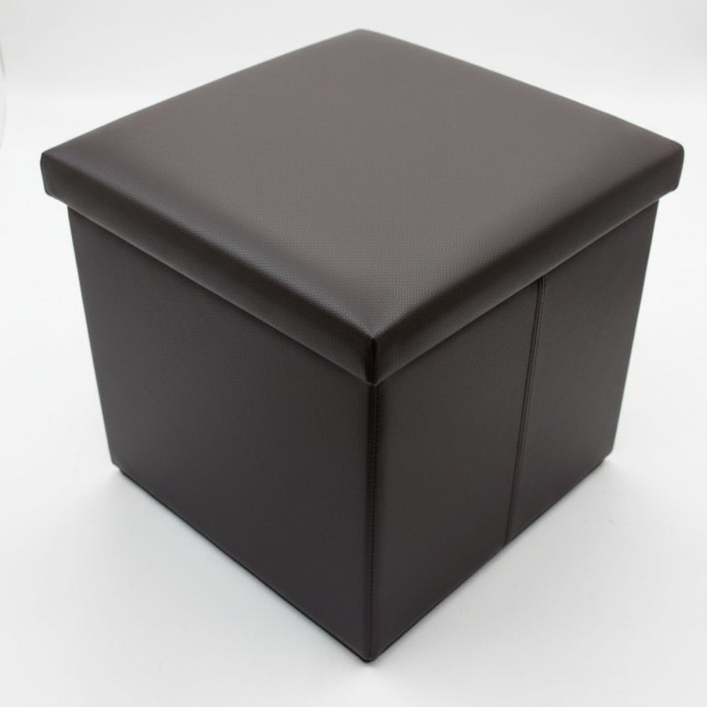 Taburete de Almacenaje Plegable de Polipiel Chocolate 38x38x38cm para Salón y Dormitorio