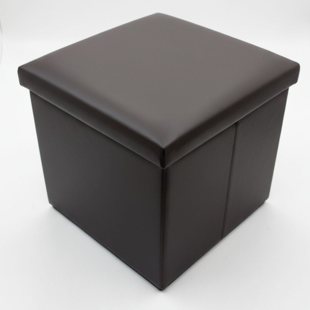 Taburete de Almacenaje Plegable de Polipiel Chocolate 38x38x38cm para Salón y Dormitorio