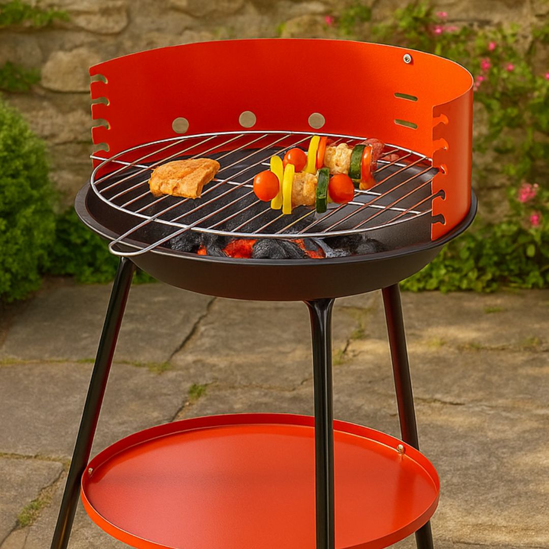 Barbacoa Redonda de Hierro Color Rojo 35x53cm para Jardín y Terraza