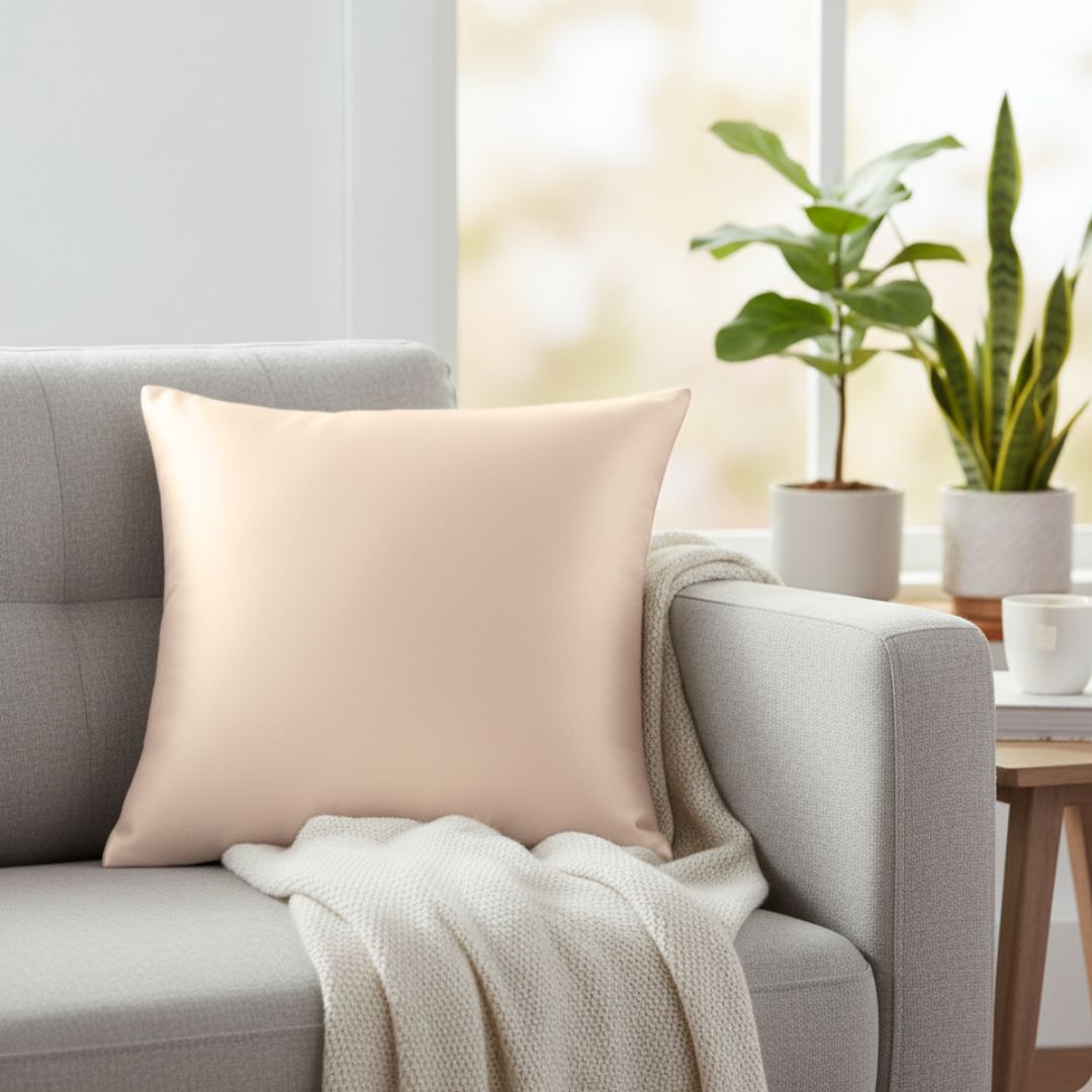 Set de 2 Fundas de Cojín Decorativas Color Beige 65x65cm con Cremallera Oculta