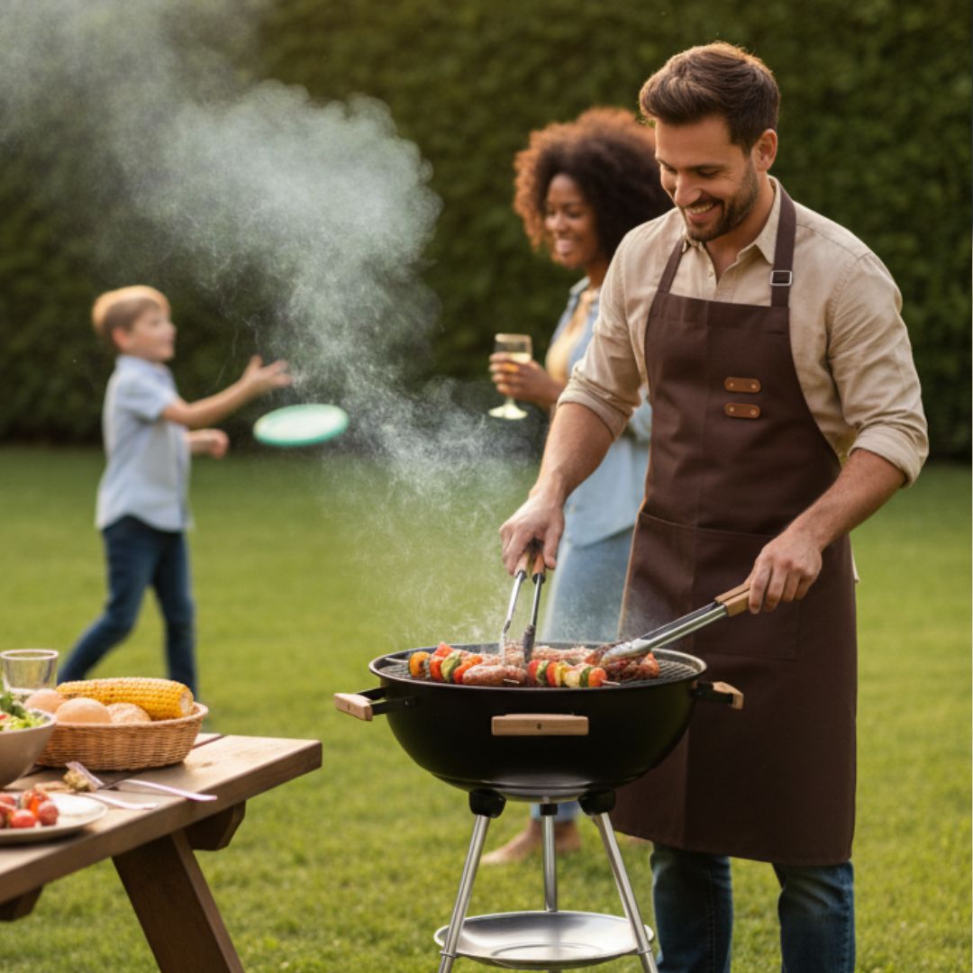 Barbacoa Redonda de Hierro Color Negro 46x90cm con Parrilla Ajustable