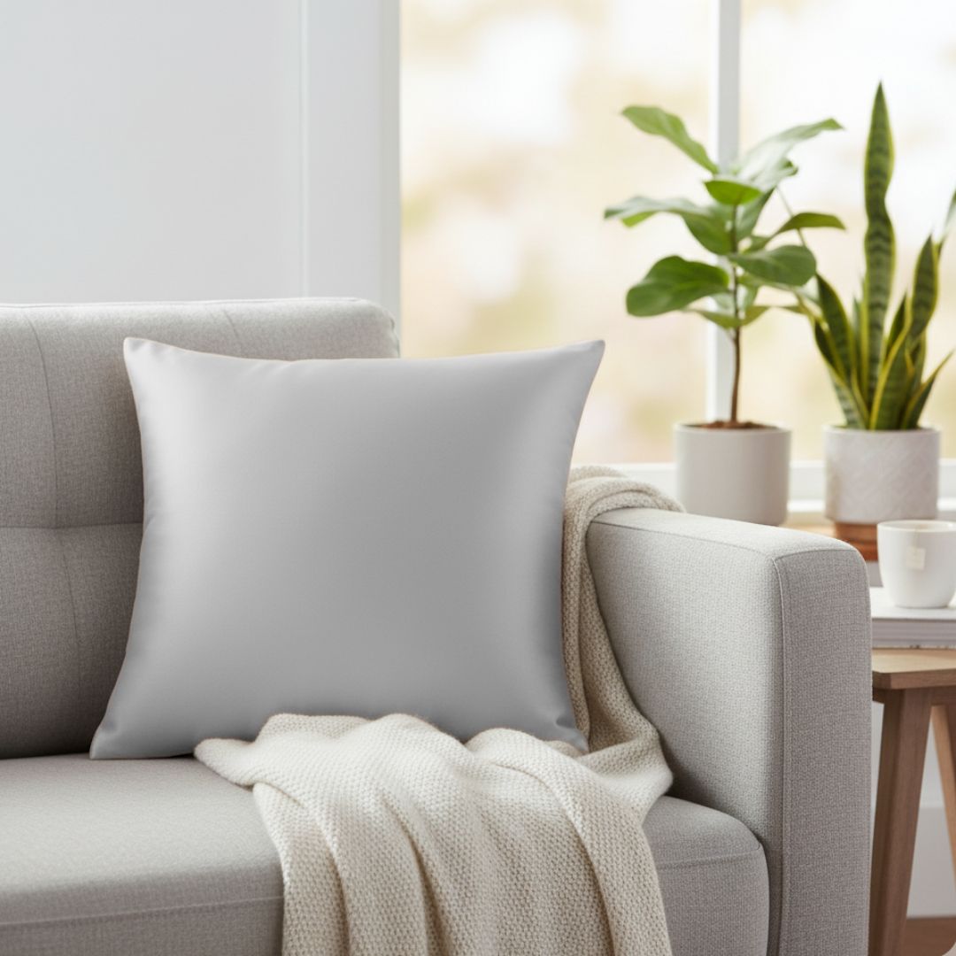 Set de 2 Fundas de Cojín Decorativas Color Gris 65x65cm con Cremallera Oculta