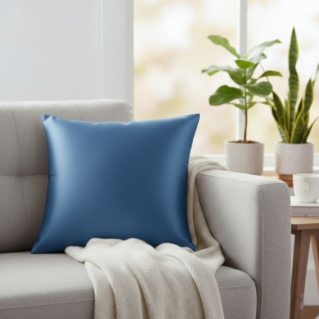 Set de 2 Fundas de Cojín Decorativas Color Azul Oscuro 65x65cm con Cremallera