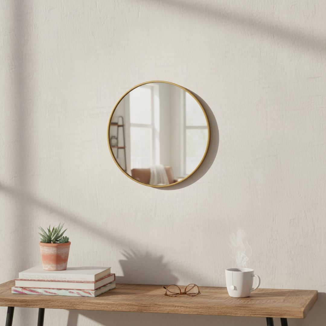 Espejo Redondo Decorativo de 50cm con Marco Dorado Elegante