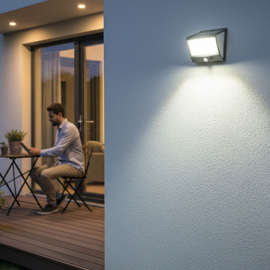 Lámpara de Pared Exterior Negra con 218 LED y Sensor de Movimiento Solar
