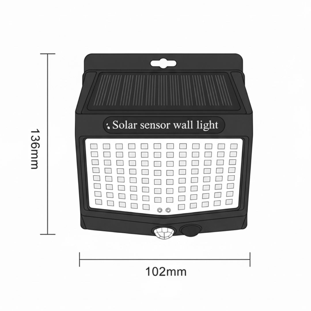 Lámpara de Pared Exterior Negra con 218 LED y Sensor de Movimiento Solar