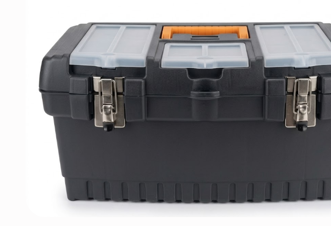 Caja de Herramientas Profesional Compacta 48×26×23 cm con Cierres Metálicos Click&Lock — Comercial Candela