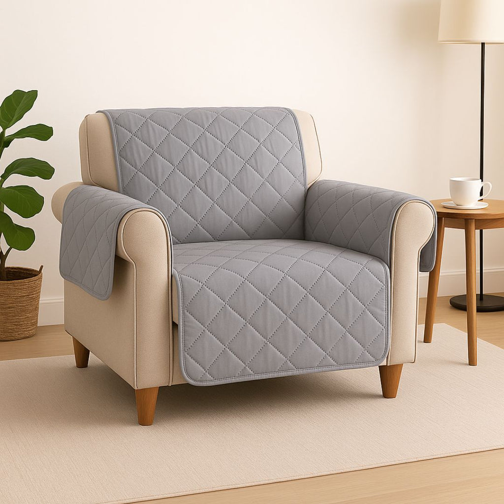 Protector de Sofá 1 Plaza Reversible (55x205 cm) Gris Claro/Gris Oscuro - Funda Cubre Sillón Acolchada