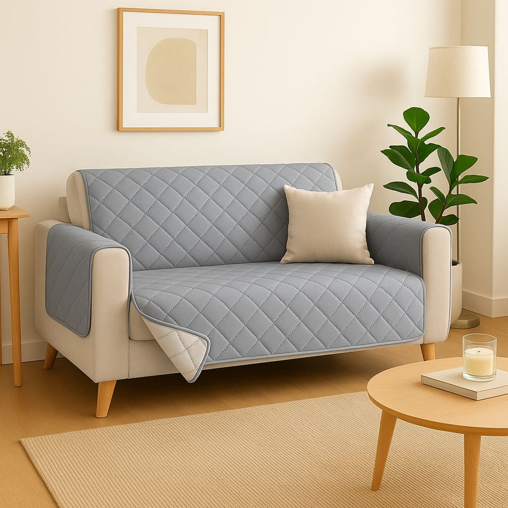 Protector de Sofá 2 Plazas Reversible (110x205 cm) Gris Claro/Gris Oscuro - Funda Acolchada Lavable