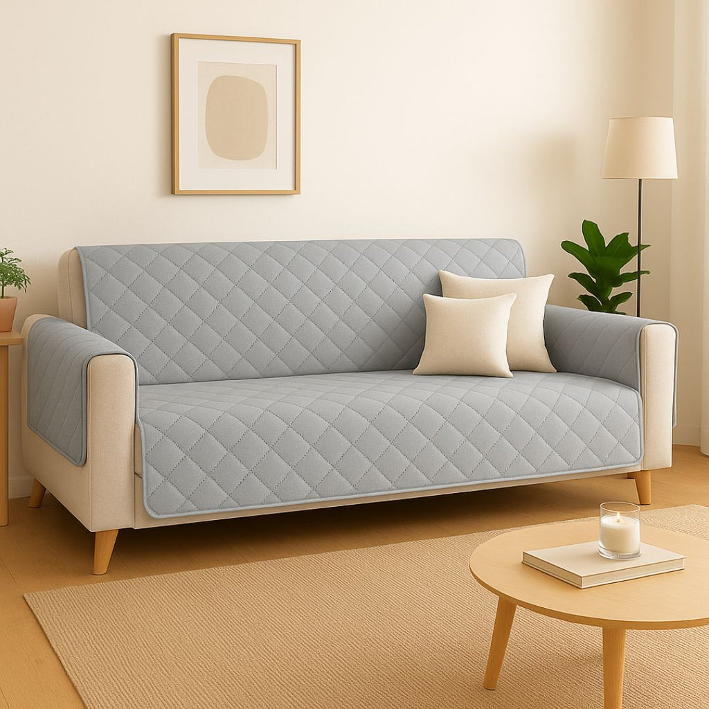 Protector de Sofá 3 Plazas Reversible (160x205 cm) Gris Claro/Gris Oscuro - Funda Acolchada Resistente