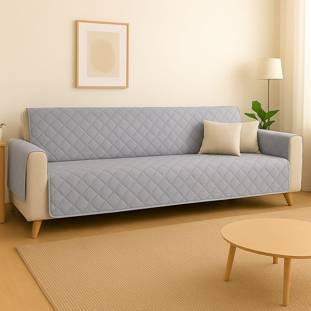 Protector de Sofá 4 Plazas XL Reversible (200x205 cm) Gris Claro/Gris Oscuro - Funda Acolchada Gran Tamaño