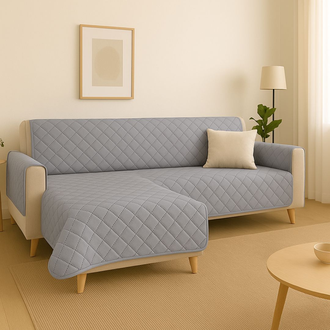 Protector de Sofá Chaise Longue Brazo Derecho (240 cm) Reversible Gris Claro/Gris Oscuro - Protector Acolchado 240x205 cm