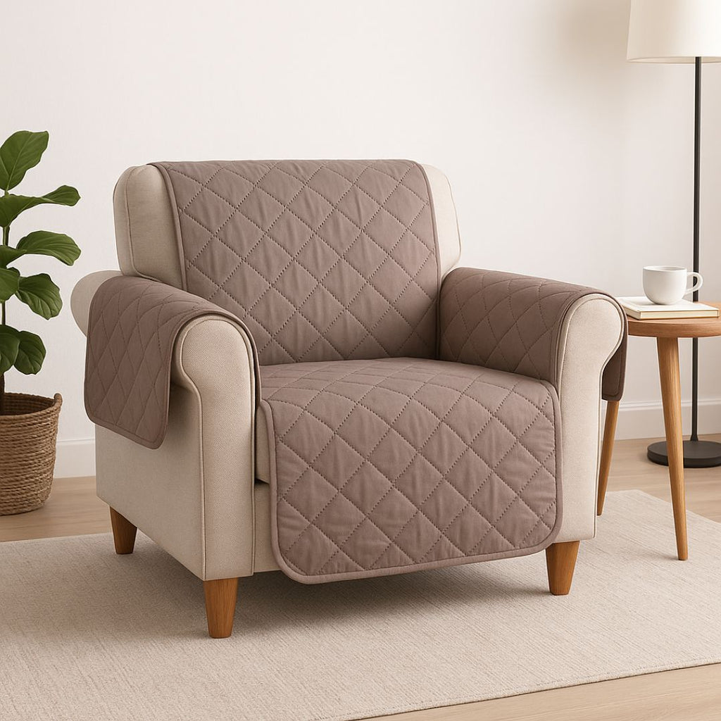 Protector de Sofá 1 Plaza Reversible (55x205 cm) Marrón/Beige - Funda Cubre Sillón Acolchada