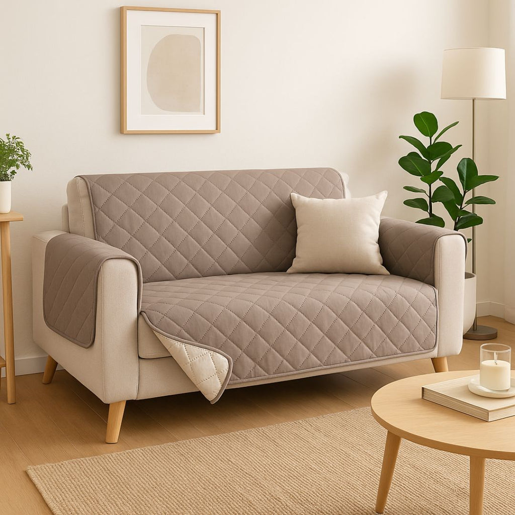 Protector de Sofá 2 Plazas Reversible (110x205 cm) Marrón/Beige - Funda Acolchada Lavable