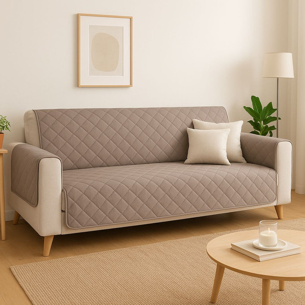 Protector de Sofá 3 Plazas Reversible (160x205 cm) Marrón/Beige - Funda Acolchada Resistente