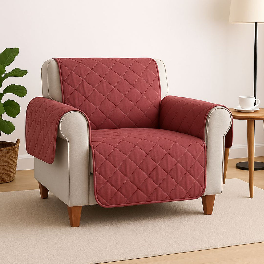 Protector de Sofá 1 Plaza Reversible (55x205 cm) Rojo/Beige - Funda Cubre Sillón Acolchada