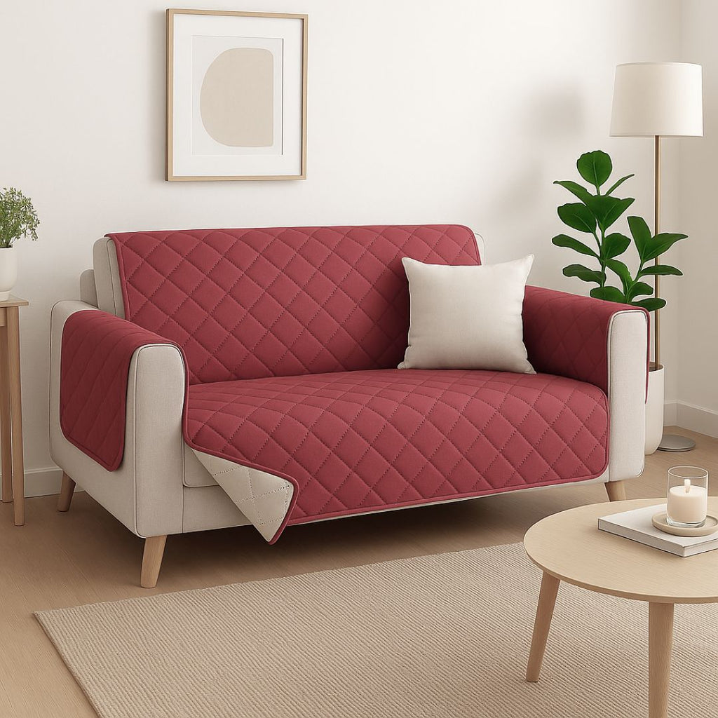 Protector de Sofá 2 Plazas Reversible (110x205 cm) Rojo/Beige - Funda Acolchada Lavable