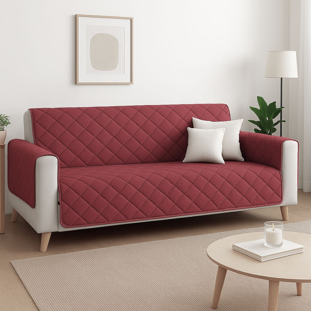Protector de Sofá 3 Plazas Reversible (160x205 cm) Rojo/Beige - Funda Acolchada Resistente